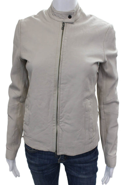 ATM Womens Motorcycle Jacket Beige Lamb Leather Zip Long Sleeve Size XS