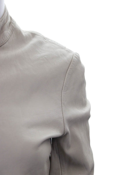 ATM Womens Motorcycle Jacket Beige Lamb Leather Zip Long Sleeve Size XS