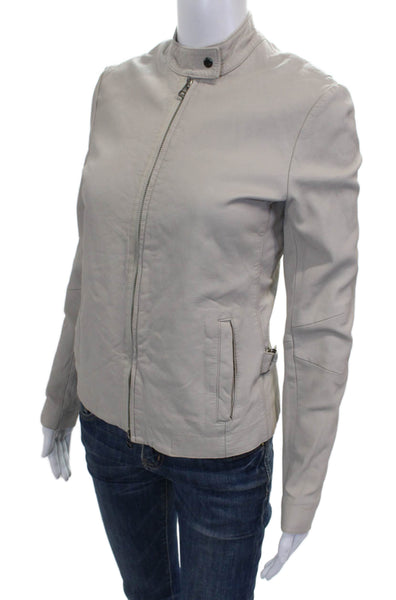 ATM Womens Motorcycle Jacket Beige Lamb Leather Zip Long Sleeve Size XS