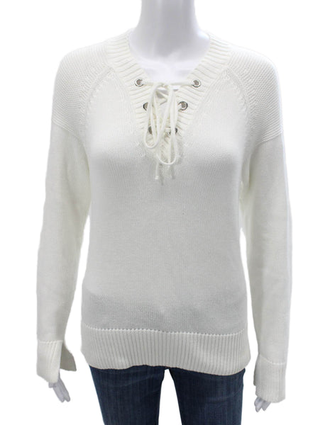 Cotton By Autumn Cashmere Women V-Neck Long Sleeve White Sweater Size S