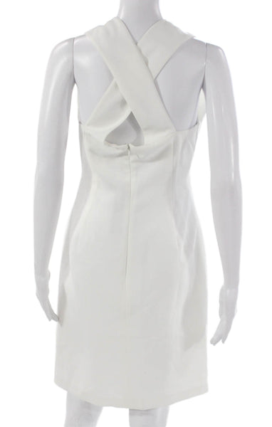 Halston Womens Sheath Halter Knee Length White Dress Size 4