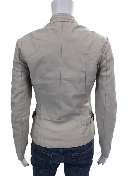 ATM Womens Motorcycle Jacket Beige Lamb Leather Zip Long Sleeve Size XS