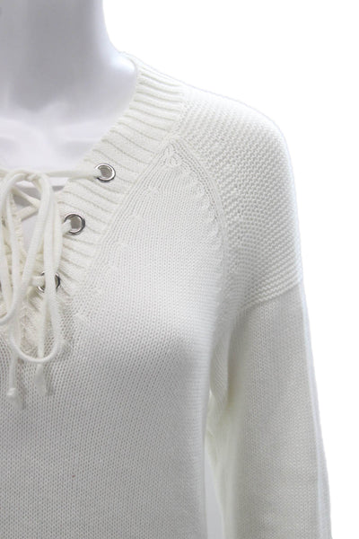 Cotton By Autumn Cashmere Women V-Neck Long Sleeve White Sweater Size S