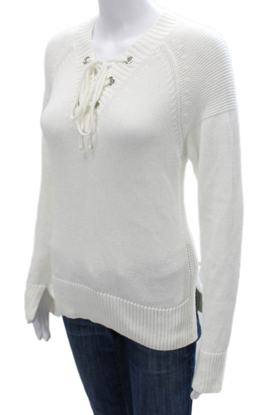 Cotton By Autumn Cashmere Women V-Neck Long Sleeve White Sweater Size S