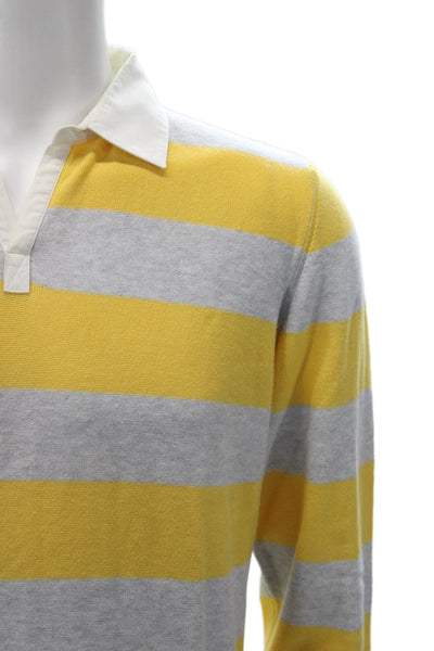 Peter Elliot Men's Polo Yellow Striped Cotton Long Sleeve Collared Size M