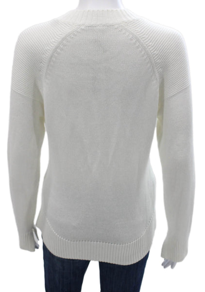 Cotton By Autumn Cashmere Women V-Neck Long Sleeve White Sweater Size S