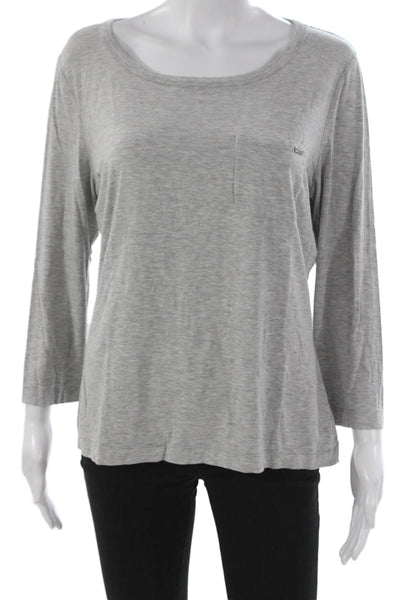 St. John Spa Women Gray Basic Viscose Round Neck 3/4 Sleeve T-Shirt Size L