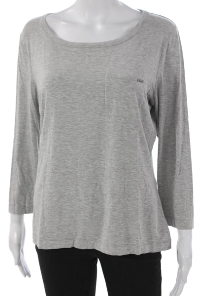 St. John Spa Women Gray Basic Viscose Round Neck 3/4 Sleeve T-Shirt Size L