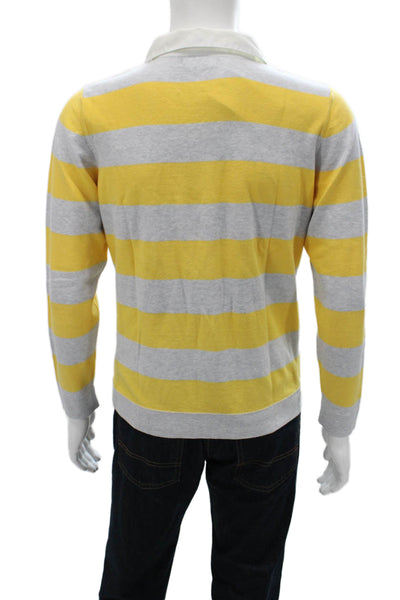 Peter Elliot Men's Polo Yellow Striped Cotton Long Sleeve Collared Size M