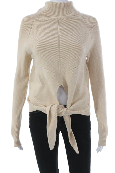Lovers + Friends Womens Beige Nylon Turtleneck Sweater Long Sleeve Size M