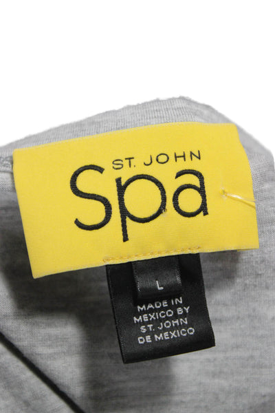 St. John Spa Women Gray Basic Viscose Round Neck 3/4 Sleeve T-Shirt Size L