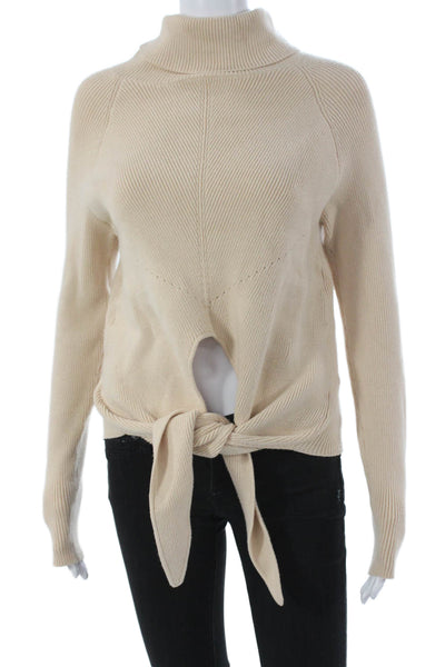 Lovers + Friends Womens Beige Nylon Turtleneck Sweater Long Sleeve Size M