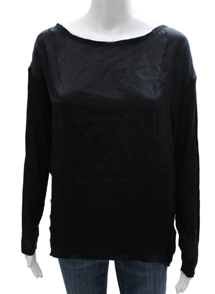 Vince Women Silk Boat Neck Long Sleeve Blouse Black Size S