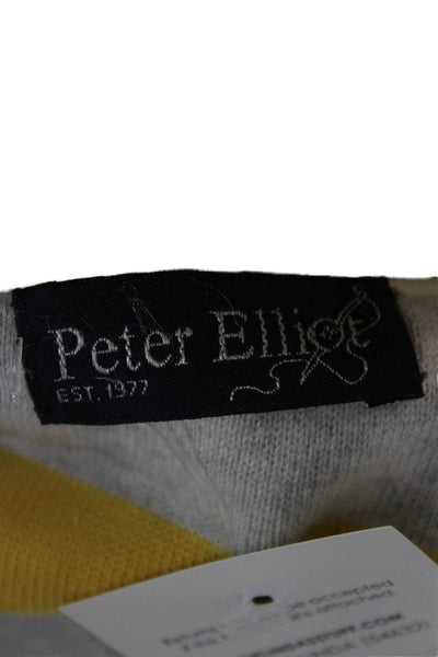Peter Elliot Men's Polo Yellow Striped Cotton Long Sleeve Collared Size M