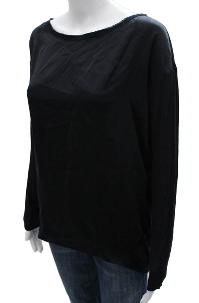Vince Women Silk Boat Neck Long Sleeve Blouse Black Size S