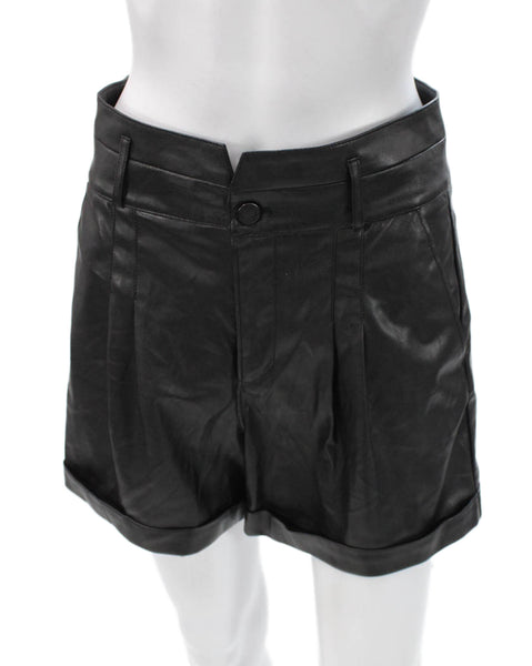 Paige Womens Tailored Faux Leather Shorts Black Button Size 4
