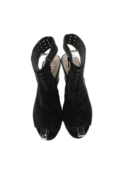 Donald J Pliner Womens Suede Square Grommet Detail Heels Black Size 7.5