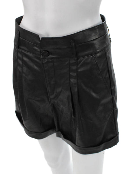 Paige Womens Tailored Faux Leather Shorts Black Button Size 4