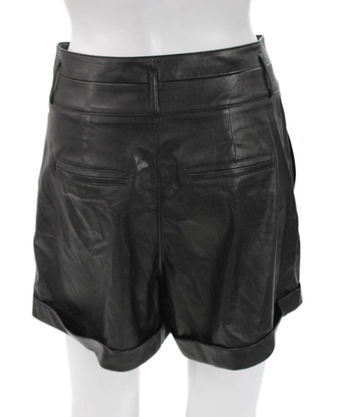 Paige Womens Tailored Faux Leather Shorts Black Button Size 4