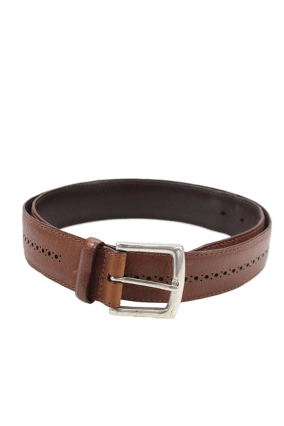 Allen Edmonds Mens Leather Laser Cut Detail Buckle Belt Brown Size 42