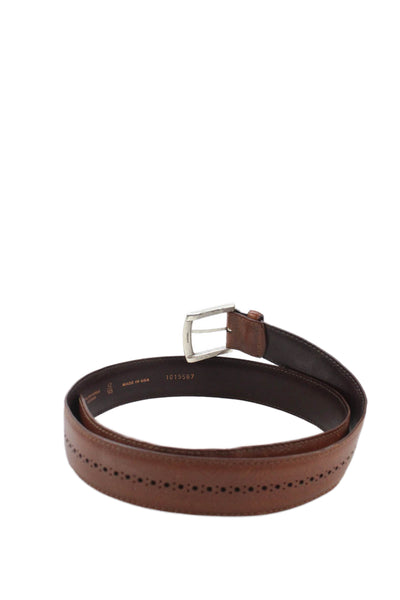 Allen Edmonds Mens Leather Laser Cut Detail Buckle Belt Brown Size 42