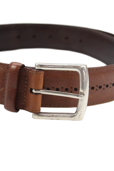 Allen Edmonds Mens Leather Laser Cut Detail Buckle Belt Brown Size 42