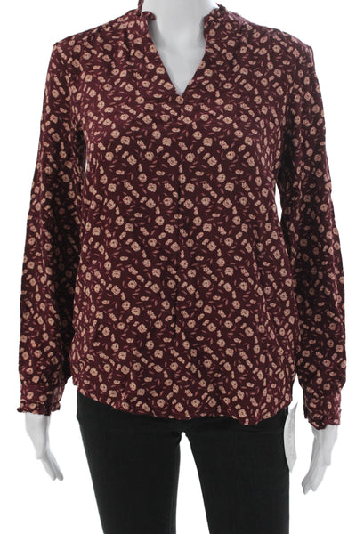 Cyrillus Women Basic Red Floral V-Neck Viscose Blouse Long Sleeve Size 36