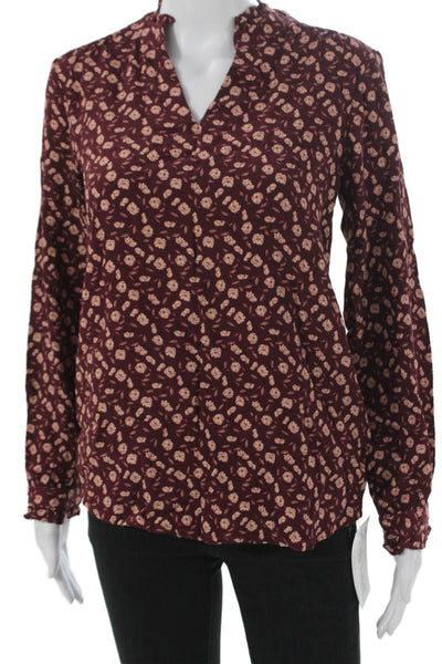 Cyrillus Women Basic Red Floral V-Neck Viscose Blouse Long Sleeve Size 36