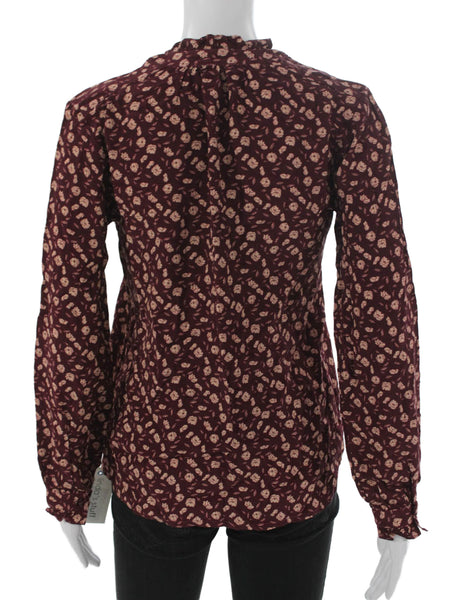 Cyrillus Women Basic Red Floral V-Neck Viscose Blouse Long Sleeve Size 36