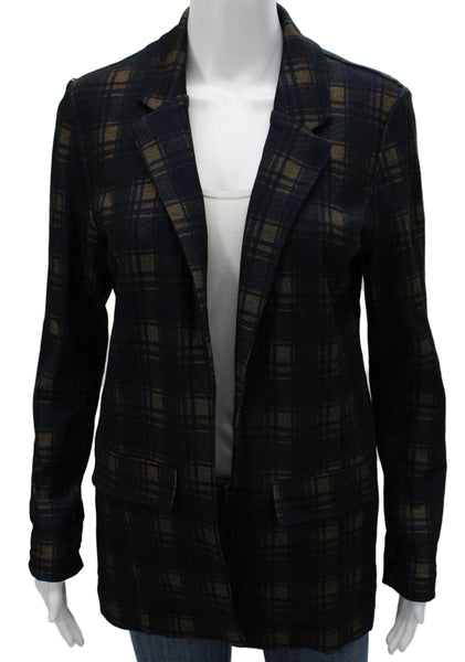 Liverpool Los Angeles Women Blazer Plaid Blue Open Front Long Sleeve Size S