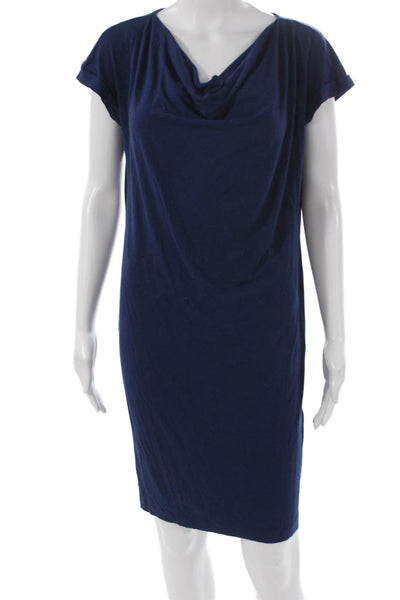 Eileen Fisher Women Blue Shift Short Sleeve Cowl Neck Dress Size XS