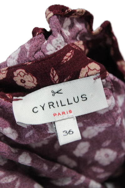Cyrillus Women Basic Red Floral V-Neck Viscose Blouse Long Sleeve Size 36
