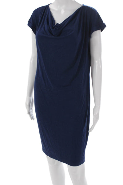 Eileen Fisher Women Blue Shift Short Sleeve Cowl Neck Dress Size XS