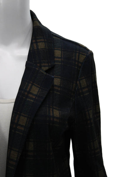 Liverpool Los Angeles Women Blazer Plaid Blue Open Front Long Sleeve Size S
