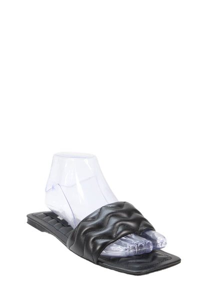 Zara Womens Embossed Leather Square Toe Sandals Black Size EUR 38