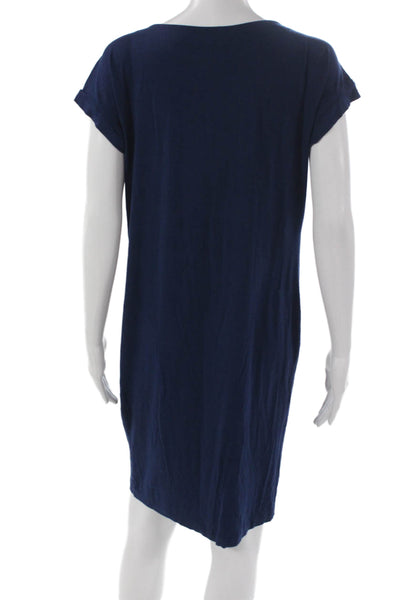 Eileen Fisher Women Blue Shift Short Sleeve Cowl Neck Dress Size XS