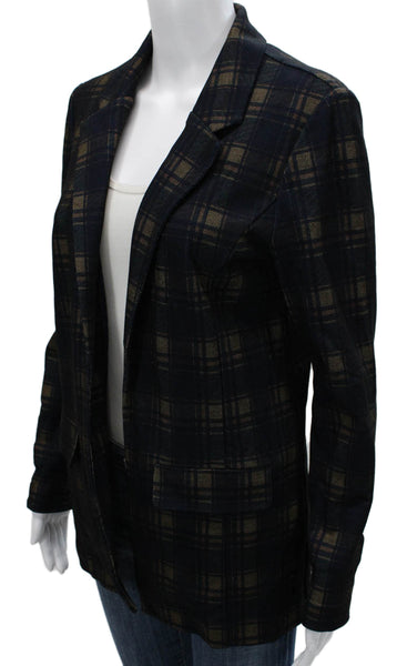 Liverpool Los Angeles Women Blazer Plaid Blue Open Front Long Sleeve Size S