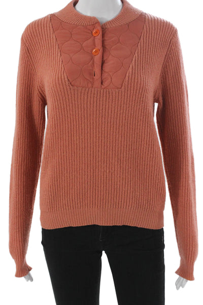 Le Mont S michel Womens Collared Orange Wool Pullover Sweater Longsleeve Size S