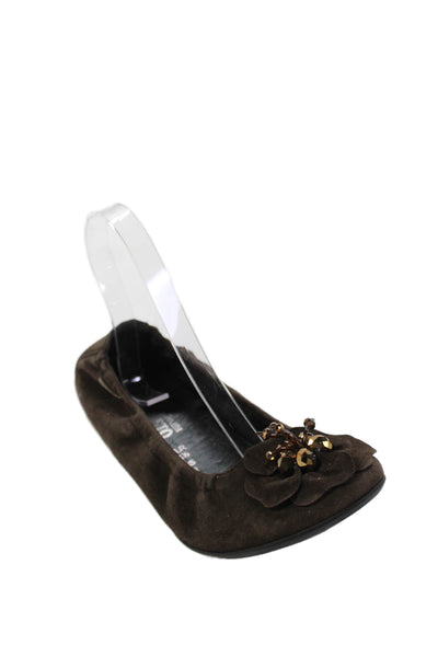 Mephisto Womens Suede Rhinestoned Flower Motif Brown Size 8