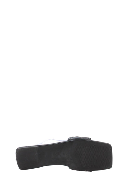 Zara Womens Embossed Leather Square Toe Sandals Black Size EUR 38