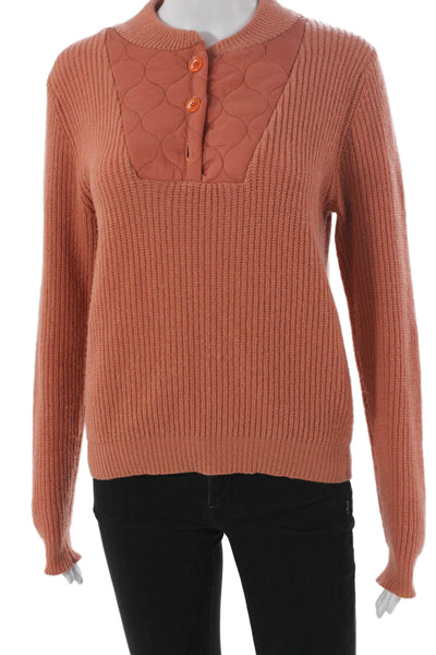 Le Mont S michel Womens Collared Orange Wool Pullover Sweater Longsleeve Size S