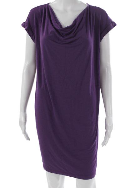 Eileen Fisher Women Shift Dress Purple Viscose Cowl Neck Short Sleeve Size XS