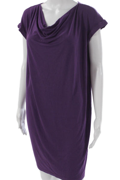 Eileen Fisher Women Shift Dress Purple Viscose Cowl Neck Short Sleeve Size XS