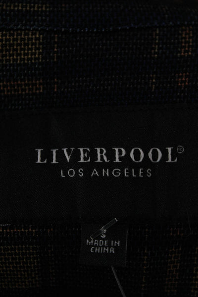 Liverpool Los Angeles Women Blazer Plaid Blue Open Front Long Sleeve Size S