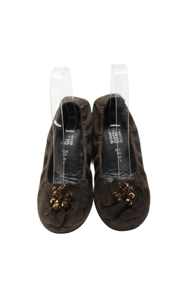 Mephisto Womens Suede Rhinestoned Flower Motif Brown Size 8