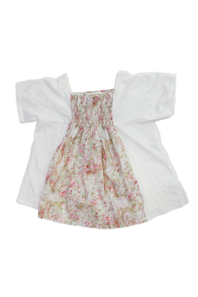 Bonpoint Girls Cotton Floral Smocked Detail Top White Size 10