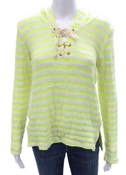 Splendid Women Hoodie Yellow Striped V-Neck Size XS