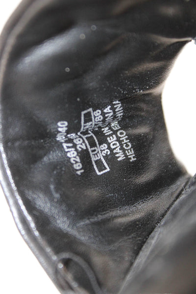 Zara Womens Embossed Leather Square Toe Sandals Black Size EUR 38