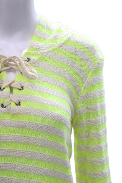 Splendid Women Hoodie Yellow Striped V-Neck Size XS