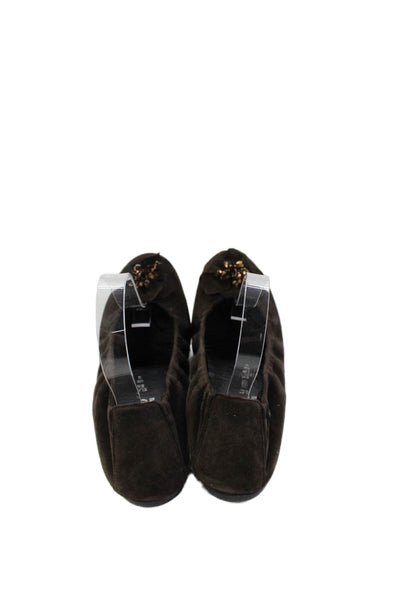 Mephisto Womens Suede Rhinestoned Flower Motif Brown Size 8